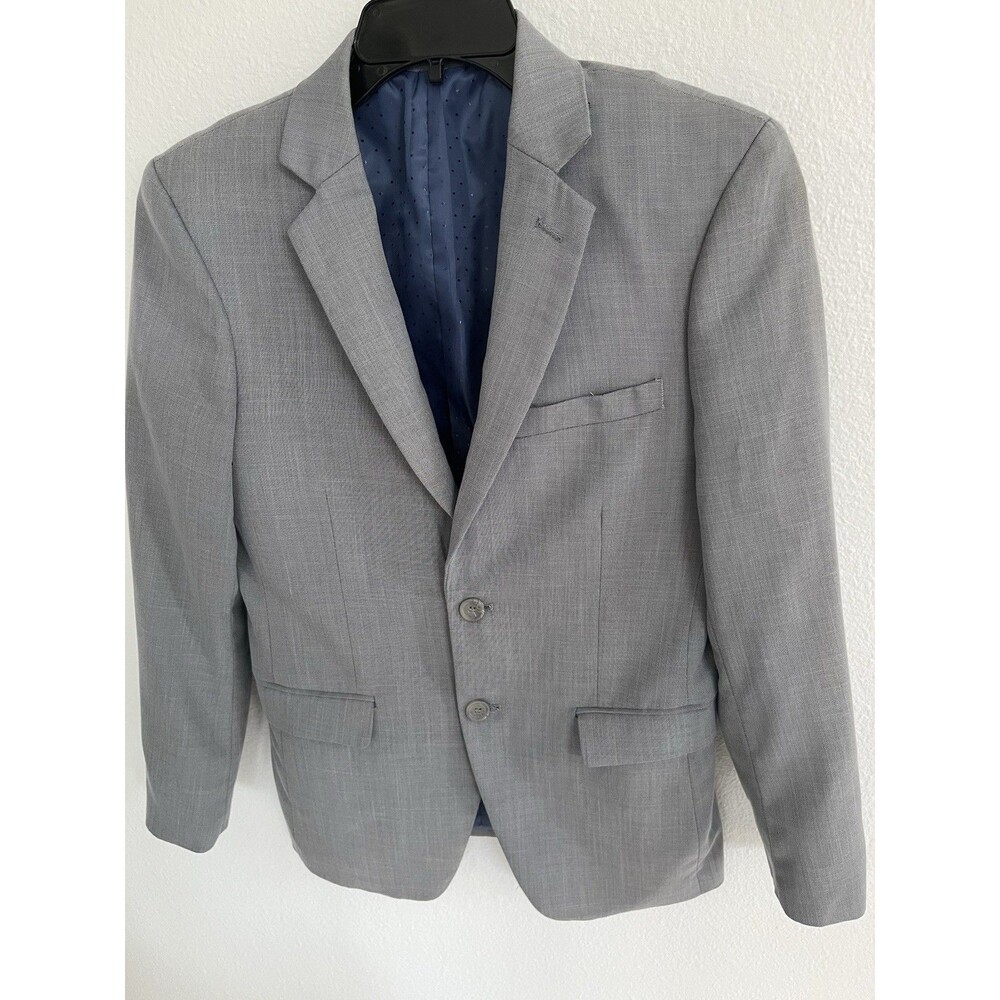 Braveman Mens 2-Piece Suit Solid 2-Butto Jacket 34 Pants 28W Gray Formal Wedding